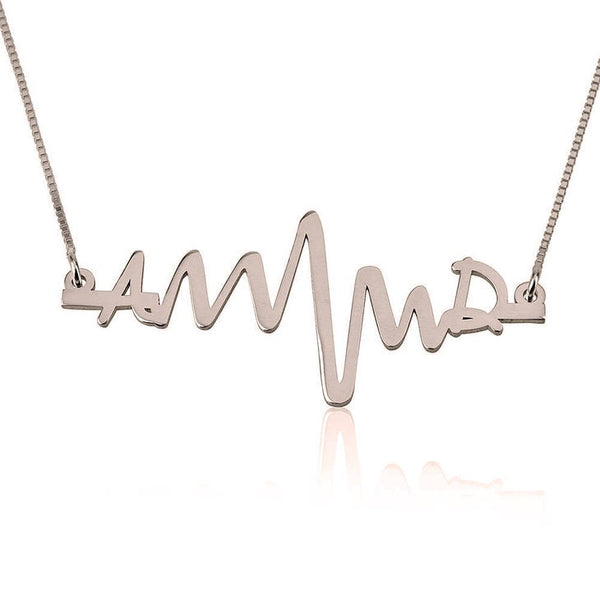 Initials Heartbeat Pendant Necklace - Sterling Silver,24K Gold/Rose Gold,Graduation Gift,Mother&#39;s Day Gift,Birthday Gift,Engagement Gift