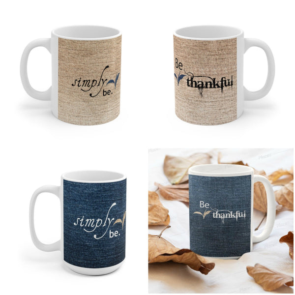 Simply be thankful, Canvas Fabric Look Inspirational Mug,Microwave,Dishwasher  safe,Thanksgiving/graduation/bday/christmas gifts