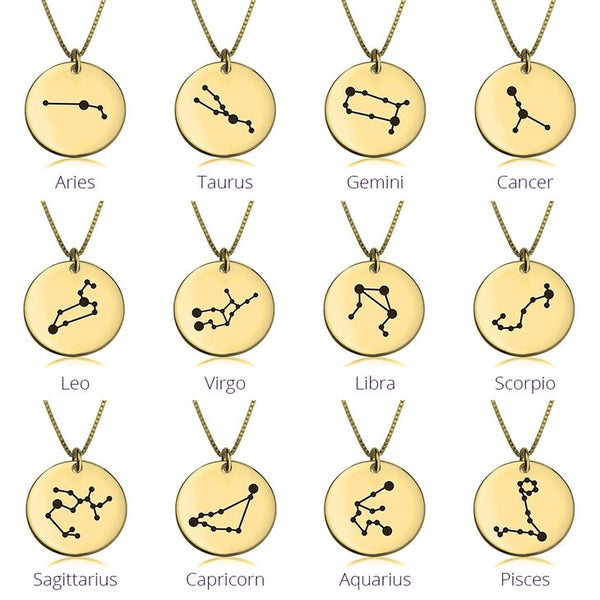 Zodiac Sign Constellation Pendant Necklace - Sterling Silver,24K Gold/Rose Gold Plating, Valentine/Birthday/Anniversary/Friends Gift
