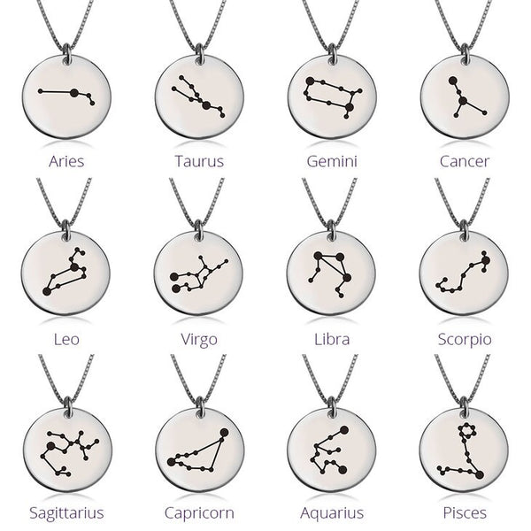 Zodiac Sign Constellation Pendant Necklace - Sterling Silver,24K Gold/Rose Gold Plating, Valentine/Birthday/Anniversary/Friends Gift