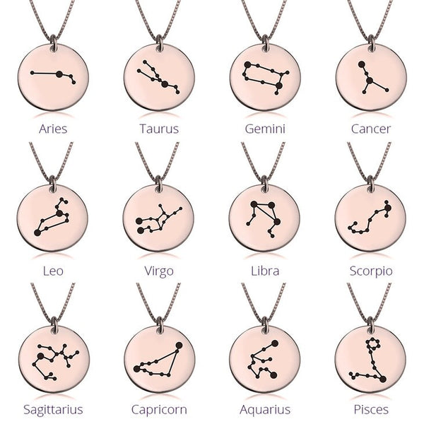 Zodiac Sign Constellation Pendant Necklace - Sterling Silver,24K Gold/Rose Gold Plating, Valentine/Birthday/Anniversary/Friends Gift