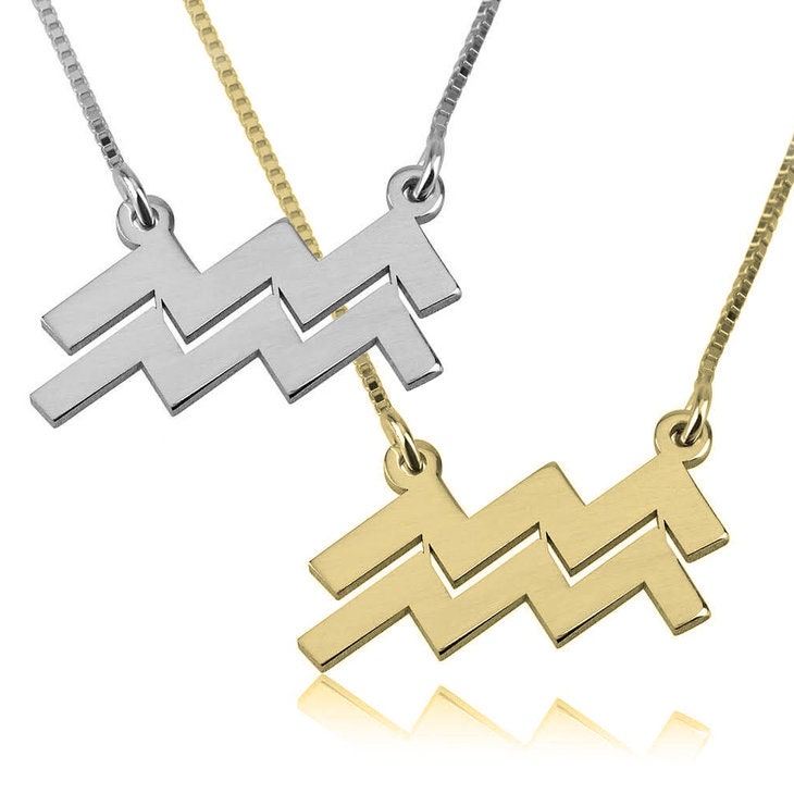 Aquarius Zodiac Sign Pendant Necklace - Sterling Silver,24K Gold/Rose Gold Plating, Valentine/Birthday/Anniversary/Friends Gift