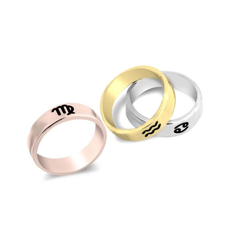 Zodiac Engraved Ring,925 Silver,24K Gold/Rose Gold Plating,Graduation Gift,Mother&#39;s Day Gift,Birthday Gift,Engagement Gift,gifts for her