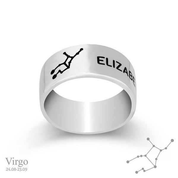 Personalized Zodiac+Name Engraved Ring,925 Silver,24K Gold/Rose Gold,Graduation Gift,Mother&#39;s Day Gift,Birthday Gift,Engagement Gift for her