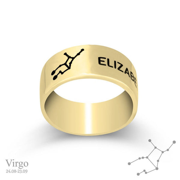 Personalized Zodiac+Name Engraved Ring,925 Silver,24K Gold/Rose Gold,Graduation Gift,Mother&#39;s Day Gift,Birthday Gift,Engagement Gift for her