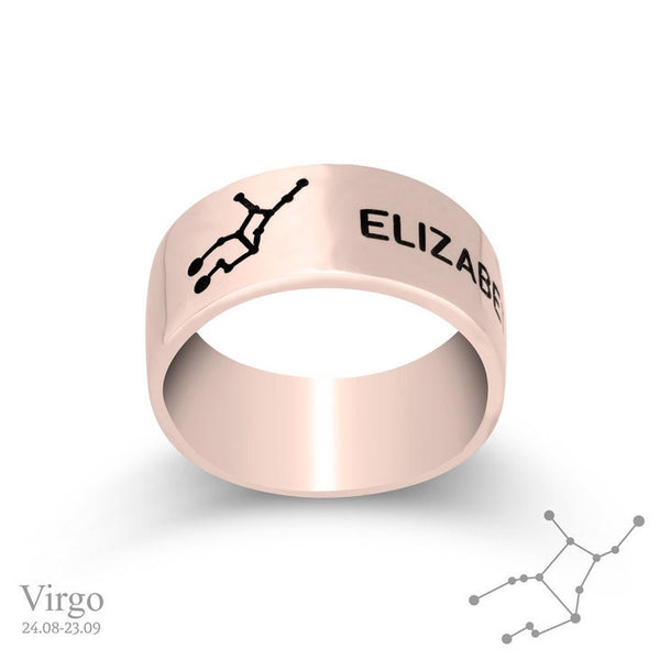 Personalized Zodiac+Name Engraved Ring,925 Silver,24K Gold/Rose Gold,Graduation Gift,Mother&#39;s Day Gift,Birthday Gift,Engagement Gift for her