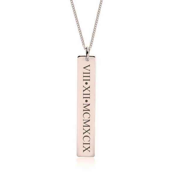 Totem Pole Roman Numerals Pendant Necklace-Sterling Silver,24K Gold/Rose Gold,,lobster clasp,Valentine/Thanksgiving/Birthday