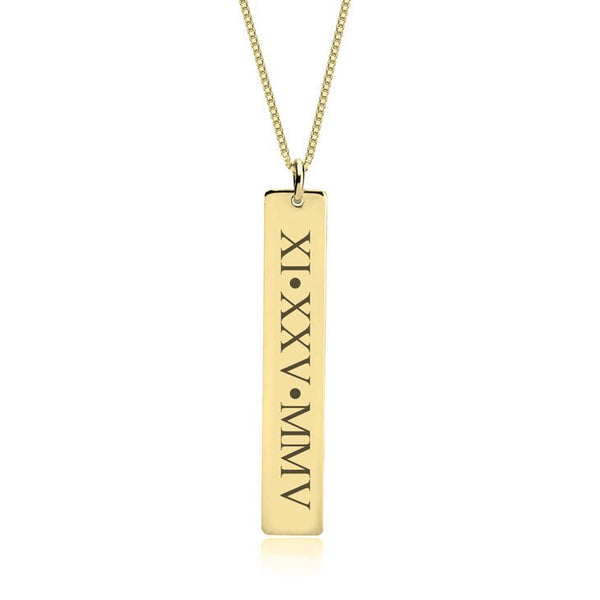 Totem Pole Roman Numerals Pendant Necklace-Sterling Silver,24K Gold/Rose Gold,,lobster clasp,Valentine/Thanksgiving/Birthday