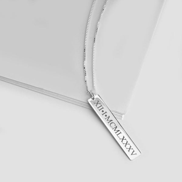 Totem Pole Roman Numerals Pendant Necklace-Sterling Silver,24K Gold/Rose Gold,,lobster clasp,Valentine/Thanksgiving/Birthday