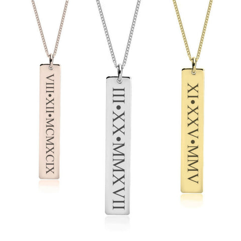 Totem Pole Roman Numerals Pendant Necklace-Sterling Silver,24K Gold/Rose Gold,,lobster clasp,Valentine/Thanksgiving/Birthday