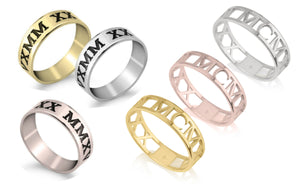 Roman Numeral Ring-Cutout,Solid, S.Silver/24K Gold/Rose Gold/14k W.Gold, Valentine/Thanksgiving/Anniversary/Birthday/Graduation/Engagement