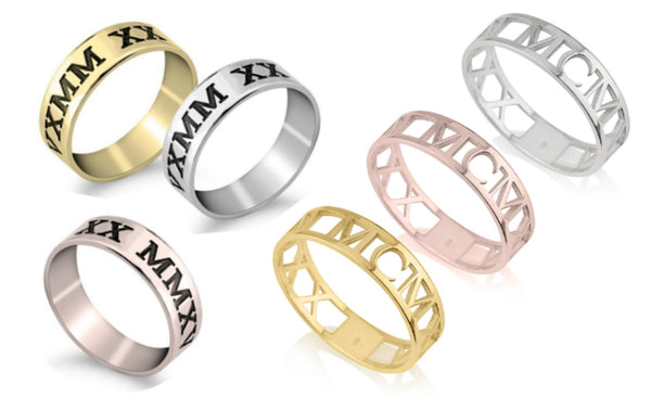 Roman Numeral Ring-Cutout,Solid, S.Silver/24K Gold/Rose Gold/14k W.Gold, Valentine/Thanksgiving/Anniversary/Birthday/Graduation/Engagement