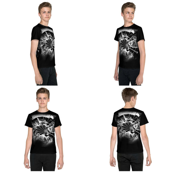 Bullet Hole Vortex Kids,Teen/Youth T-Shirt Optical illusion,Black/White Hypnotic Unisex T-shirt, Thanksgiving/bday/christmas gift