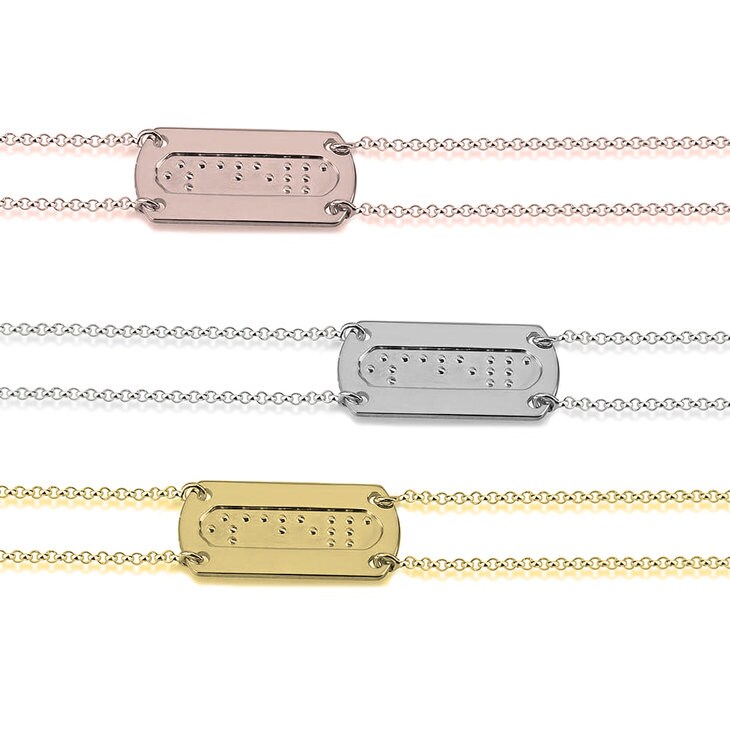 Double Chain Braille Bar Bracelet,925 Silver,24K Gold/Rose Gold,Mother&#39;s Day gift,Birthday gift,gifts for her,gift for aunt/girlfriends