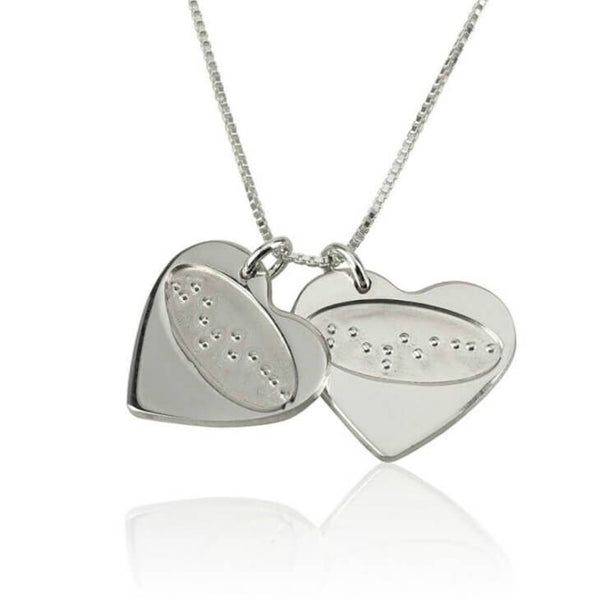 Double Heart Braille Pendant Necklace,Sterling Silver,24K Gold/Rose Gold,Mother&#39;s Day gift,Birthday gift,gifts for her,gift for girlfriends