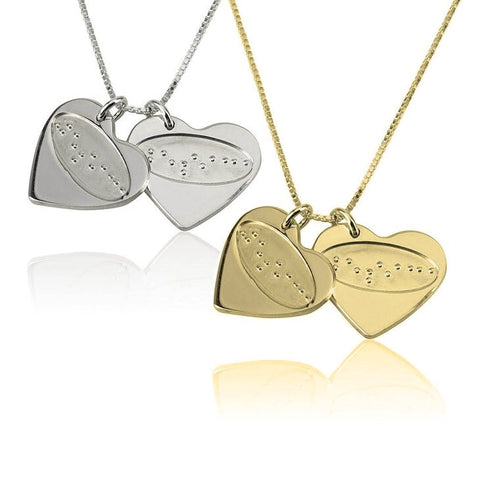 Double Heart Braille Pendant Necklace,Sterling Silver,24K Gold/Rose Gold,Mother&#39;s Day gift,Birthday gift,gifts for her,gift for girlfriends