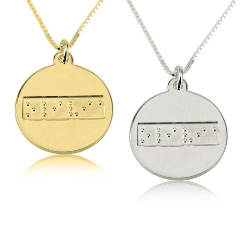 Single Disc Braille embossed Pendant Necklace,Sterling Silver,24K Gold,Rose Gold Plating,Valentine,Birthday,Engagement,Anniversary,Grad Gift