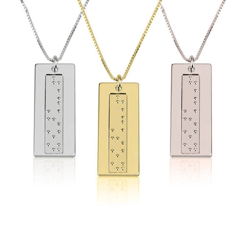Vertical Braille embossed Bar Pendant Necklace,Sterling Silver,24K Gold,Rose Gold,Mother&#39;s Day gift,Birthday gift,gifts for aunt/girlfriends