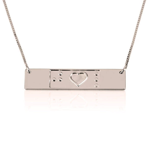 Heart embossed Braille Bar Pendant Necklace - Sterling Silver,24K Gold/Rose Gold Plating, Mother's Day gift, Birthday gift, gifts for her