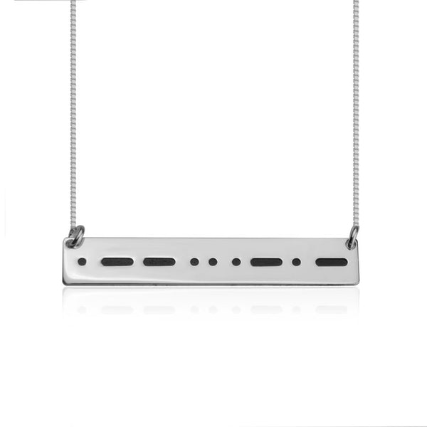 Morse code Engraved Bar Pendant Necklace - Sterling Silver,24K Gold/Rose Gold Plating, adjustable chain, lobster clasp