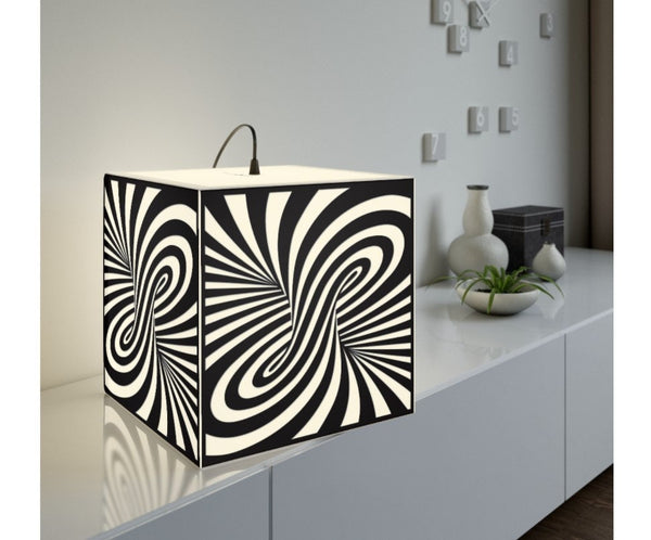 Linear Optical Illusion,Psychedelic/Hypnotic Art Printed Square Cube Lamp/Contemporary/Modern/Trendy Light/Home Decor Gifts,Stackable Lights