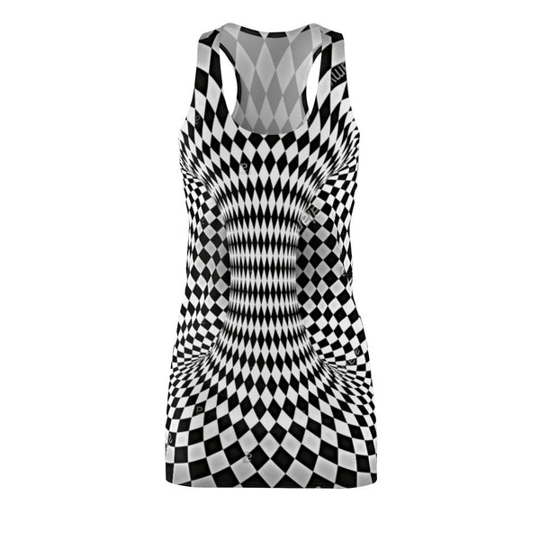 Trendy Women&#39;s Racerback Tank Top Dress with 3D Checker Vortex Pint, Optical illusion Art