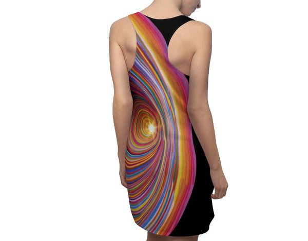 Rainbow Vortex Women&#39;s Racerback Dress, Optical illusion Art Dress, Sleeveless A-line dress, Gifts for Her, Op Art Dress, Cute Sporty Dress