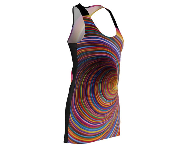 Rainbow Vortex Women&#39;s Racerback Dress, Optical illusion Art Dress, Sleeveless A-line dress, Gifts for Her, Op Art Dress, Cute Sporty Dress