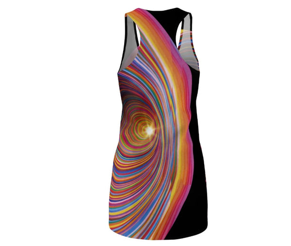 Rainbow Vortex Women&#39;s Racerback Dress, Optical illusion Art Dress, Sleeveless A-line dress, Gifts for Her, Op Art Dress, Cute Sporty Dress