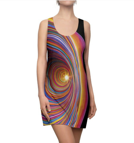 Rainbow Vortex Women&#39;s Racerback Dress, Optical illusion Art Dress, Sleeveless A-line dress, Gifts for Her, Op Art Dress, Cute Sporty Dress