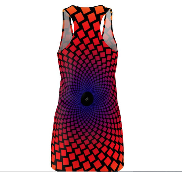 Red Radial Vortex Women&#39;s Racerback Dress, Optical illusion Dress, Op Art Dress, Gifts for Her, Sporty Sleeveless Dress, Cute Birthday Dress