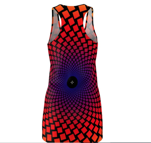 Green Radial Vortex Women&#39;s Racerback Dress,Optical illusion Dress,Op Art Dress, Gifts for Her, Sporty Sleeveless Dress, Cute Birthday Dress