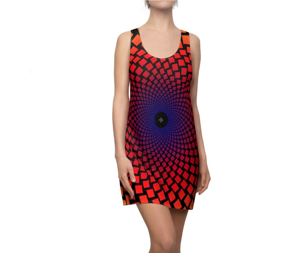 Green Radial Vortex Women&#39;s Racerback Dress,Optical illusion Dress,Op Art Dress, Gifts for Her, Sporty Sleeveless Dress, Cute Birthday Dress