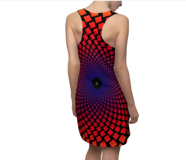 Green Radial Vortex Women&#39;s Racerback Dress,Optical illusion Dress,Op Art Dress, Gifts for Her, Sporty Sleeveless Dress, Cute Birthday Dress