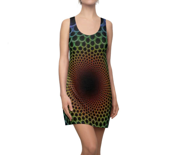 Green Radial Vortex Women&#39;s Racerback Dress,Optical illusion Dress,Op Art Dress, Gifts for Her, Sporty Sleeveless Dress, Cute Birthday Dress