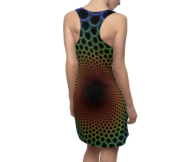 Green Radial Vortex Women&#39;s Racerback Dress,Optical illusion Dress,Op Art Dress, Gifts for Her, Sporty Sleeveless Dress, Cute Birthday Dress