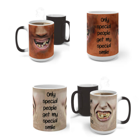 Special Smile, Ugly Face Mask, Teeth Witchy Grin Funny Mug,Sarcastic Quotes Mug/Printed Magic Mug/Color Changing Ceramic Mug, Microwave safe