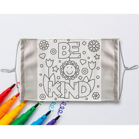 Be Kind Coloring Face Mask with a Pack of 8 Fabric Markers, Birthday GIfts,Mother&#39;s Day Gifts, Gifts for Kids, Father&#39;s Day gifts,Class gift