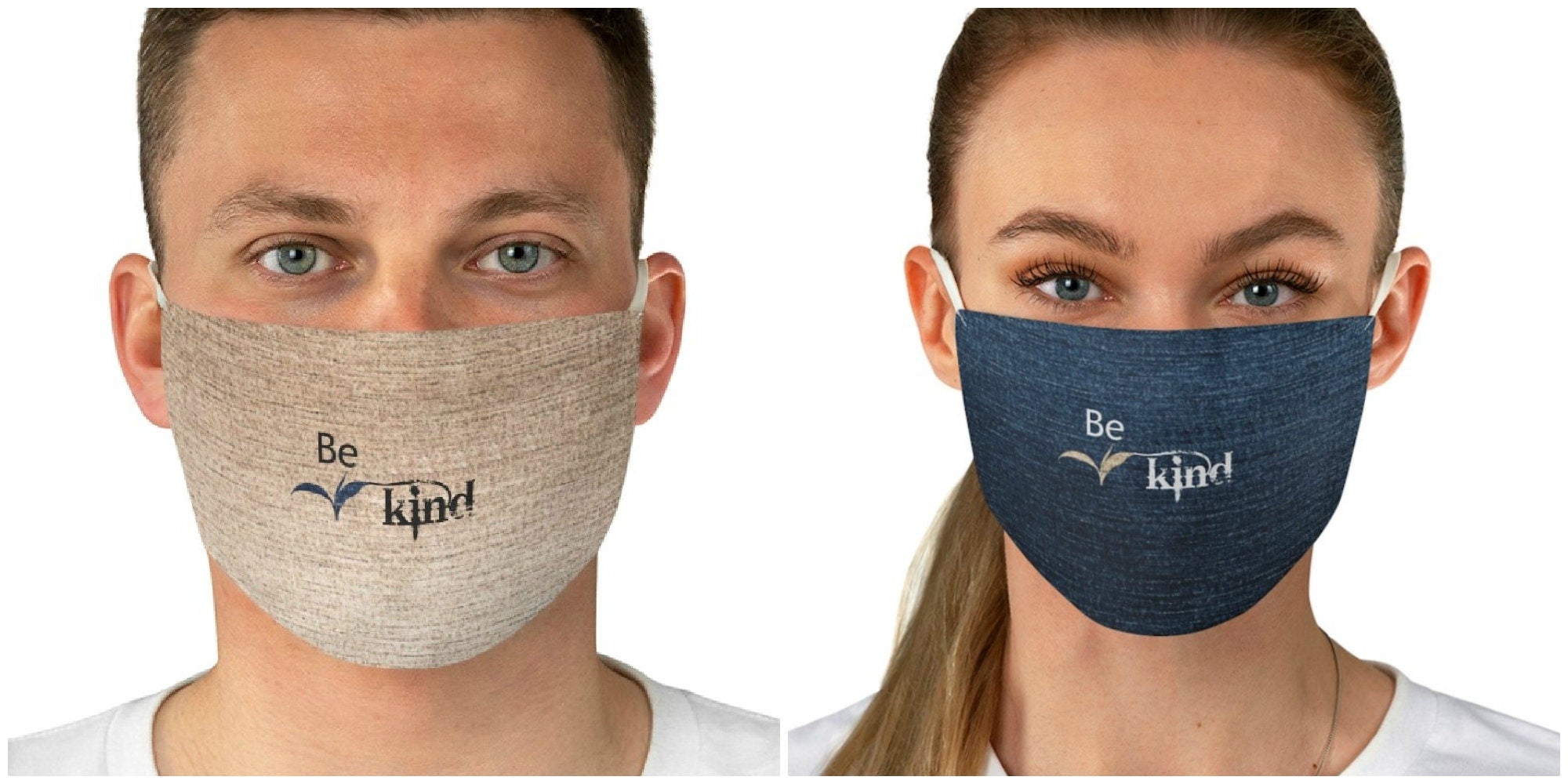 Customizable Be Kind Denim,Fleece Look  Realistic Washable  Fabric Mask for adults,kids. Reusable Washable,Funny Valentine&#39;s Gift