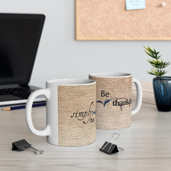 Simply be thankful, Canvas Fabric Look Inspirational Mug,Microwave,Dishwasher  safe,Thanksgiving/graduation/bday/christmas gifts