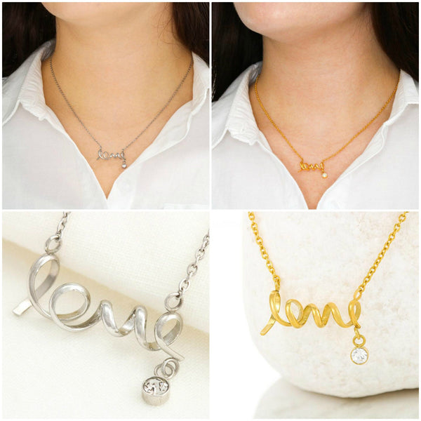 Love Script Pendant Necklace, S.Steel,yellow gold, Graduation Gift,Mother&#39;s Day Gift,Birthday Gift,Engagement Gift,Girlfriend Gifts for her
