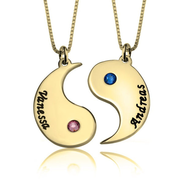 Personalized Yin Yang Birthstone Pendants Couple Necklace,925 Silver,24K Gold/Rose Gold,Valentine&#39;s Day gift,Birthday gift,Mother&#39;s Day Gift