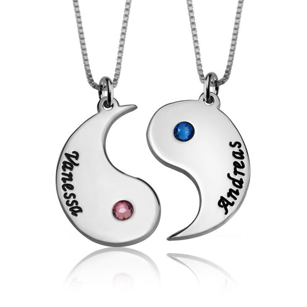 Personalized Yin Yang Birthstone Pendants Couple Necklace,925 Silver,24K Gold/Rose Gold,Valentine&#39;s Day gift,Birthday gift,Mother&#39;s Day Gift