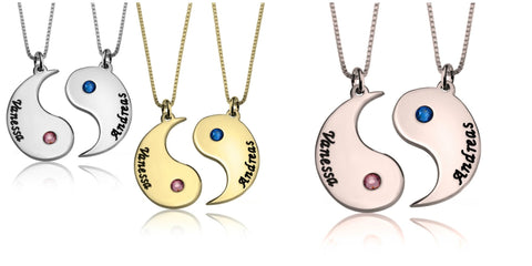Personalized Yin Yang Birthstone Pendants Couple Necklace,925 Silver,24K Gold/Rose Gold,Valentine&#39;s Day gift,Birthday gift,Mother&#39;s Day Gift