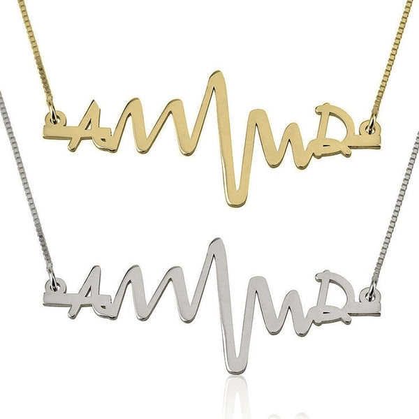 Initials Heartbeat Pendant Necklace - Sterling Silver,24K Gold/Rose Gold,Graduation Gift,Mother&#39;s Day Gift,Birthday Gift,Engagement Gift
