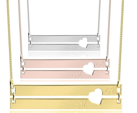 Engraved Bar Pendant Necklace - Sterling Silver,24K Gold/Rose Gold, Valentine/Birthday/Engagement/Anniversary