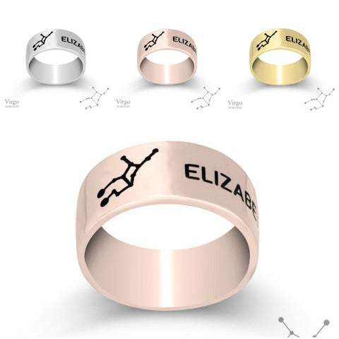 Personalized Zodiac+Name Engraved Ring,925 Silver,24K Gold/Rose Gold,Graduation Gift,Mother&#39;s Day Gift,Birthday Gift,Engagement Gift for her