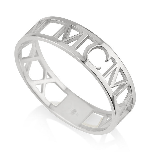Roman Numeral Ring-Cutout,Solid, S.Silver/24K Gold/Rose Gold/14k W.Gold, Valentine/Thanksgiving/Anniversary/Birthday/Graduation/Engagement
