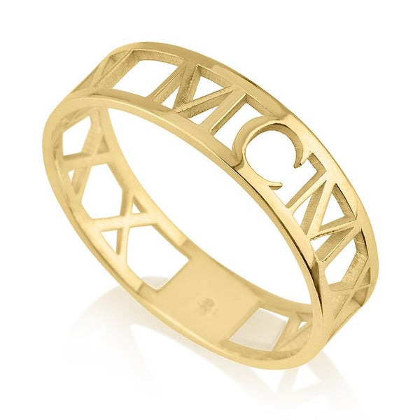 Roman Numeral Ring-Cutout,Solid, S.Silver/24K Gold/Rose Gold/14k W.Gold, Valentine/Thanksgiving/Anniversary/Birthday/Graduation/Engagement