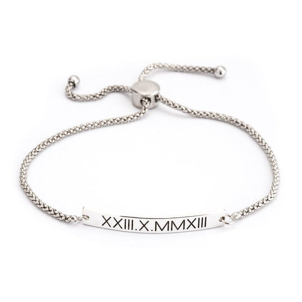 Roman Numerals Engraved Adjustable Bracelet,Sterling Silver,24K Gold/Rose Gold Plating, Valentine/Thanksgiving/Anniversary/Birthday Gifts